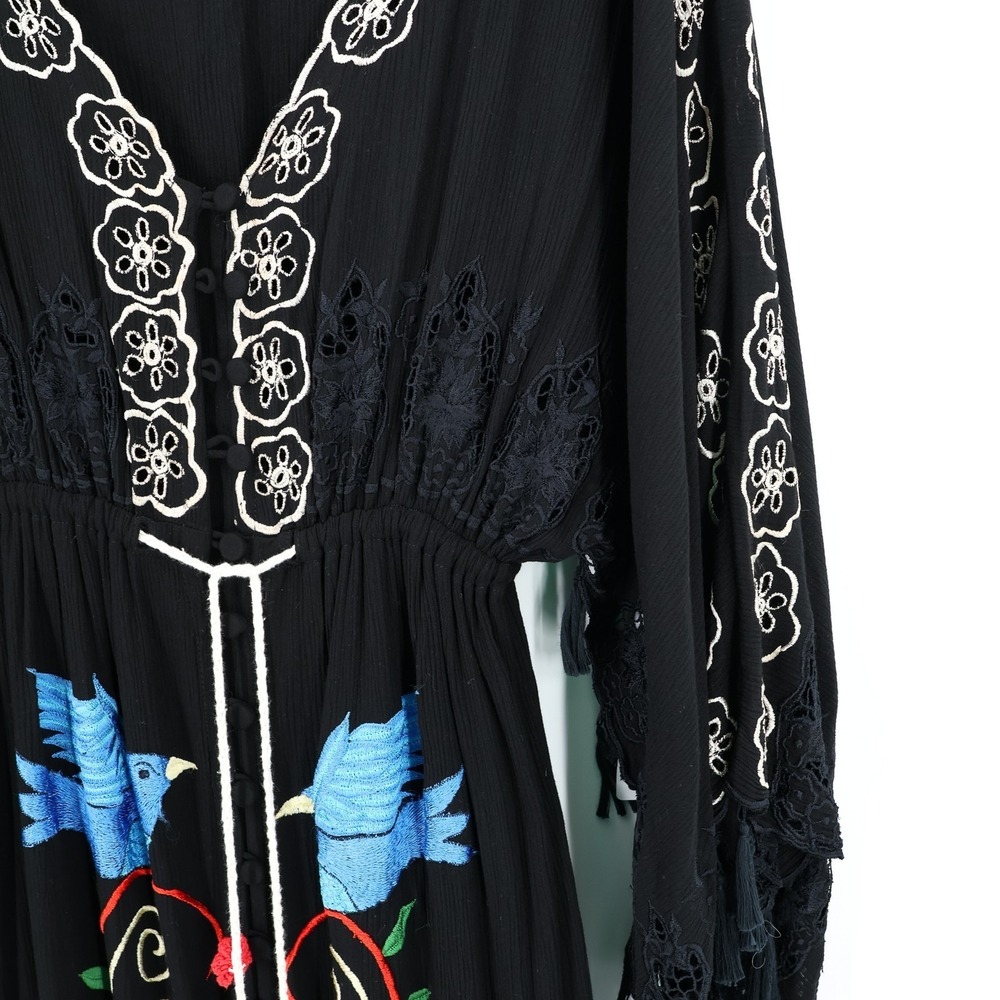Free People Fillyboo Embroidered Dress Maxi Boho Festival Kimono XS 100% Rayon - Picture 4 of 16